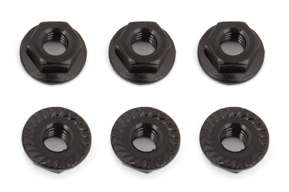 Team Associated TA-91738 Wheel Nuts, M4, Serrated, flanged, black steel